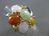 ESTATE WIDE 10.0CT JADE AMBER ONYX & CARNELIAN 14KT YELLOW GOLD FLOWER RING 2775