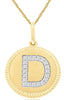 .08CT DIAMOND 14KT YELLOW GOLD 3D CLASSIC D INITIAL CIRCULAR FLOATING PENDANT
