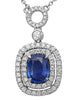 LARGE 1.71CT DIAMOND & AAA SAPPHIRE 18KT WHITE GOLD CUSHION HALO LOVE NECKLACE