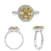 WIDE 1.88CT WHITE FANCY YELLOW DIAMOND 18KT 2 TONE GOLD MULTI SHAPE CLUSTER RING