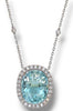 EXTRA LARGE 22.11CT DIAMOND & AAA AQUAMARINE 18KT WHITE GOLD HALO LOVE NECKLACE