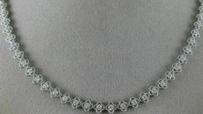 3.10CT DIAMOND 18KT WHITE GOLD 3D 4 LEAF CLOVER FLOWER ETERNITY TENNIS NECKLACE