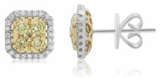.64CT WHITE & FANCY YELLOW DIAMOND 14KT 2 TONE GOLD 3D HEXAGON STUD EARRINGS