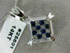 ESTATE LARGE .43CT DIAMOND & AAA SAPPHIRE 14KT WHITE GOLD SQUARE PENDANT 25601