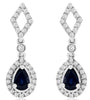1.54CT DIAMOND & AAA SAPPHIRE 14K WHITE GOLD PEAR SHAPE & ROUND HANGING EARRINGS
