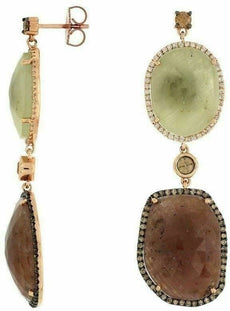 5.50CT WHITE & CHOCOLATE FANCY DIAMOND & AAA SAPPHIRE 14KT ROSE GOLD 3D EARRINGS