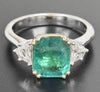 LARGE 2.91CT DIAMOND & AAA EMERALD 18KT 2 TONE GOLD THREE STONE ENGAGEMENT RING