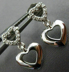 ESTATE .06CT DIAMOND 14KT WHITE GOLD 3D OPEN DOUBLE HEART LOVE HANGING EARRINGS