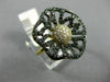 ESTATE LARGE 1.32CT WHITE & BLACK DIAMOND 14K YELLOW & BLACK GOLD 3D FLOWER RING