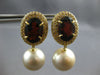 EXTRA LARGE 18CT DIAMOND & AAA GARNET & SOUTH SEA PEARL 18K YELLOW GOLD EARRINGS