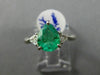 ESTATE 1.65CT DIAMOND & AAA COLOMBIAN EMERALD PLATINUM 3 STONE ENGAGEMENT RING