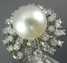ANTIQUE LARGE 1.25CT DIAMOND & AAA SOUTH SEA PEARL 14KT WHITE GOLD 3D RING #848