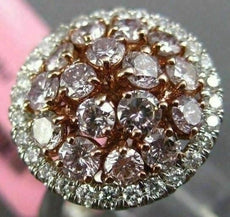 ESTATE WIDE 1.80CT WHITE & PINK DIAMOND 18K 2 TONE GOLD CLUSTER ANNIVERSARY RING