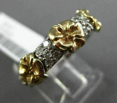 ESTATE .60CT DIAMOND 14KT WHITE & YELLOW GOLD 3 FLOWER WEDDING ANNIVERSARY RING