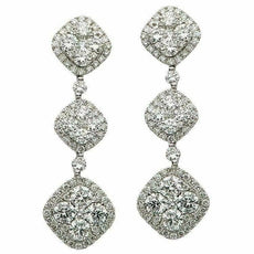 ESTATE LARGE 2.60CT DIAMOND 18KT WHITE GOLD 3D CLUSTER JOURNEY HANGING EARRINGS