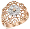 ESTATE LARGE .21CT DIAMOND 18KT ROSE GOLD 3D FLOWER OPEN FILIGREE FUN RING