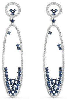 ESTATE LARGE 4.75CT DIAMOND & AAA SAPPHIRE 18KT WHITE GOLD OVAL HANGING EARRINGS