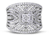 WIDE 1.25CT DIAMOND 14KT WHITE GOLD MULTI LEAF SQUARE CLUSTER MULTI ROW FUN RING