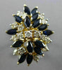 ESTATE LARGE 3.56CT DIAMOND & AAA SAPPHIRE 14KT YELLOW GOLD FLOWER COCKTAIL RING
