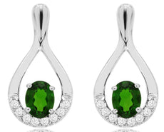 .97CT DIAMOND & AAA RUSSALITE 14KT WHITE GOLD 3D OVAL & ROUND HANGING EARRINGS