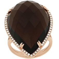 22.23CT DIAMOND & AAA SMOKY TOPAZ 14K ROSE GOLD PEAR SHAPE & ROUND HALO FUN RING