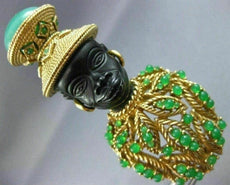 ESTATE LARGE AAA EMERALD & GREEN CARNELIAN 14KT YELLOW GOLD 3D LADY EBONY BROOCH