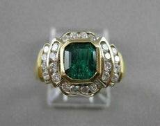 ANTIQUE 1.71CTW DIAMOND EMERALD 18K YELLOW GOLD BEZEL CHANNEL COCKTAIL RING #231