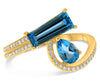 LARGE 1.84CT DIAMOND AAA BLUE TOPAZ 14KT YELLOW GOLD EMERALD CUT PEAR SHAPE RING