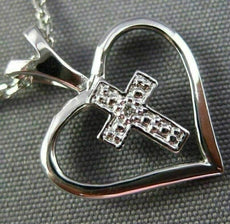 ESTATE DIAMOND 14KT WHITE GOLD 3D CLASSIC OPEN HEART LOVE CROSS FLOATING PENDANT