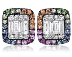 .79CT DIAMOND & AAA MULTI COLOR SAPPHIRE 14KT ROSE GOLD MULTI HEXAGON EARRINGS