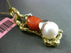 ESTATE LARGE .06CT DIAMOND CORAL PEARL 14K 2 TONE GOLD NUGGET FLOATING PENDANT