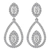 1.98CT DIAMOND 18K WHITE GOLD ROUND & MARQUISE DOUBLE TEAR DROP HANGING EARRINGS