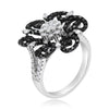 1.07CT WHITE & BLACK DIAMOND 18KT WHITE GOLD MULTI HEART FLOWER FRIENDSHIP RING