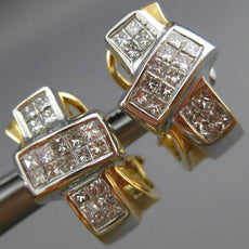 ESTATE 1.16CT DIAMOND 14K TWO TONE GOLD CLASSIC PRINCESS CLIP ON EARRINGS #18198