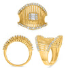 LARGE .90CT DIAMOND 14K YELLOW GOLD ROUND & BAGUETTE MULTI BAR V SHAPE FUN RING