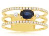 WIDE .98CT DIAMOND & AAA SAPPHIRE 14KT YELLOW GOLD OVAL 3 STONE 3 ROW LOVE RING