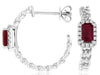 .84CT DIAMOND & AAA RUBY 14KT WHITE GOLD EMERALD CUT SEMI HOOP HANGING EARRINGS