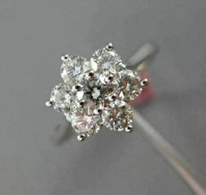 ESTATE LARGE 1.07CT ROUND DIAMOND 18KT WHITE GOLD 3D FLOWER STAR ENGAGEMENT RING