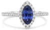 ESTATE 1.39CT DIAMOND & AAA MARQUISE SAPPHIRE 18KT WHITE GOLD 3D ENGAGEMENT RING