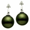 ESTATE .14CT DIAMOND & AAA TAHITIAN PEARL 14K WHITE GOLD 3D THREE STONE EARRINGS