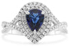LARGE 1.48CT DIAMOND & AAA PEAR SHAPE SAPPHIRE 18KT WHITE GOLD ENGAGEMENT RING