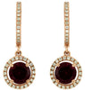 2.46CT DIAMOND & AAA RHODOLITE 14KT ROSE GOLD 3D HALO LEVERBACK HANGING EARRINGS