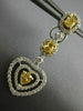 ESTATE LARGE 2.34CT WHITE & FANCY YELLOW DIAMOND 18KT 2 TONE GOLD HEART EARRINGS