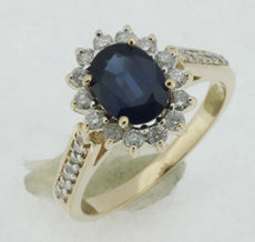 1.95CT DIAMOND & AAA SAPPHIRE 14KT YELLOW GOLD OVAL & ROUND FRIENDSHIP LOVE RING
