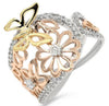 ESTATE LARGE .76CT DIAMOND 18KT TRI COLOR GOLD 3D FLOWER BUTTERFLY FUN RING