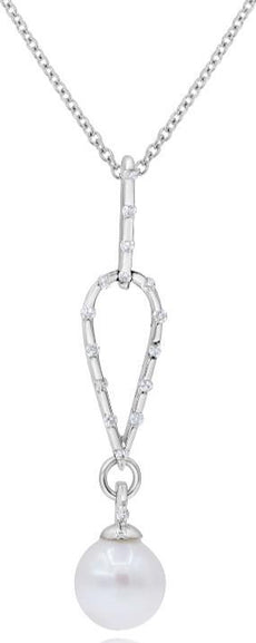 .07CT DIAMOND & AAA SOUTH SEA PEARL 14KT WHITE GOLD SOLITAIRE FLOATING PENDANT