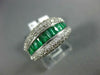 WIDE 1.60CT DIAMOND & AAA EMERALD 14KT WHITE GOLD 3D ROUND & BAGUETTE RING #2739