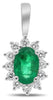 ESTATE .66CT DIAMOND & AAA EMERALD 18KT WHITE GOLD 3D OVAL HALO FLOATING PENDANT