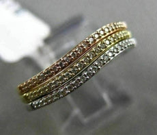 ESTATE WIDE .26CT DIAMOND 14KT WHITE YELLOW ROSE GOLD 3 WAVE STACKABLE LOVE RING