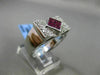 ESTATE LARGE 1.01CT DIAMOND & AAA RUBY 18K WHITE GOLD 3D BOW SHAPE FILIGREE RING